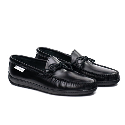 Driving Moc Tie Loafers- Black Oiled Full Grain Leather