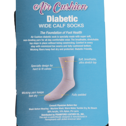 FOUNDATION® DIABETIC AIR CUSHION WIDE CALF CREW SOCKS - WHITE