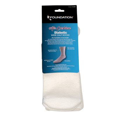 FOUNDATION® DIABETIC AIR CUSHION WIDE CALF CREW SOCKS - WHITE