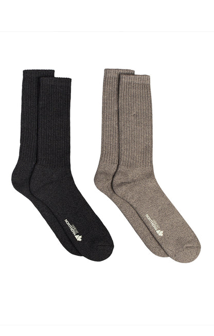 GN Casual Crew Socks - Cotton Blend - 2 PK - Dark Grey& Brown